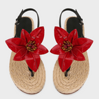 One-Buckle Floral Roman Straw Slippers