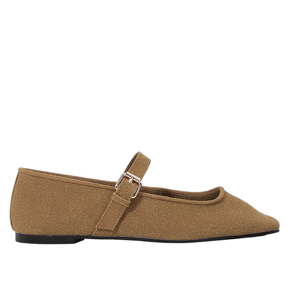 Faux Suede Vintage Buckled Ballet Flats