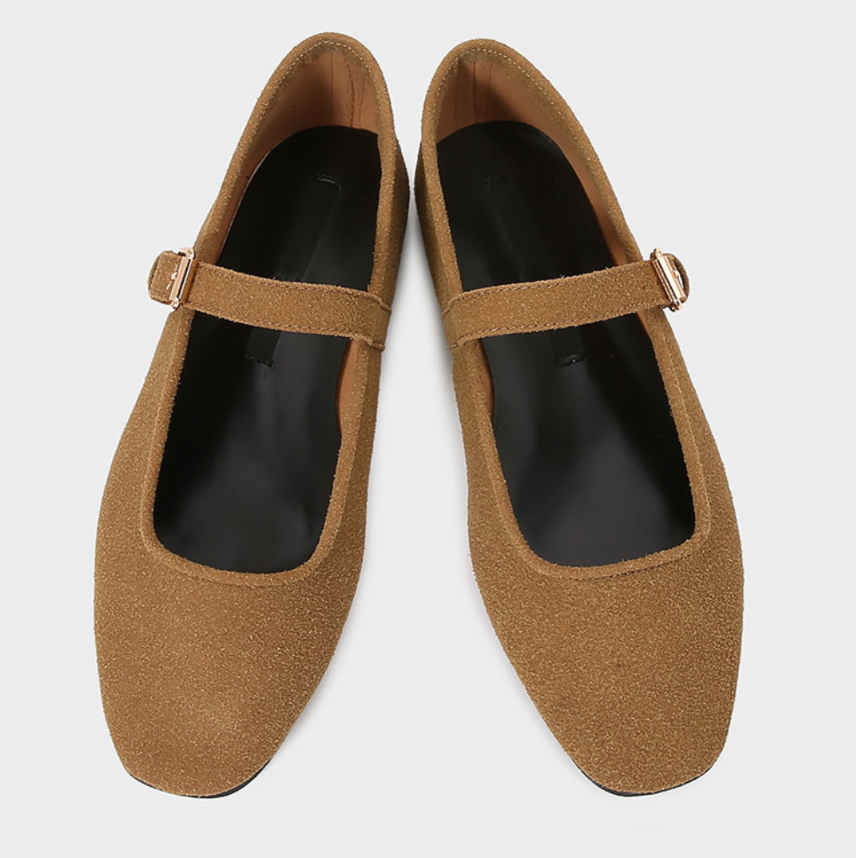 Faux Suede Vintage Buckled Ballet Flats
