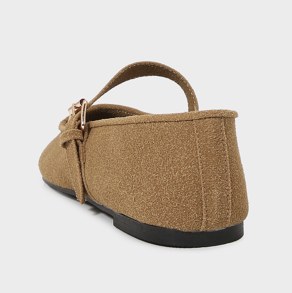 Faux Suede Vintage Buckled Ballet Flats