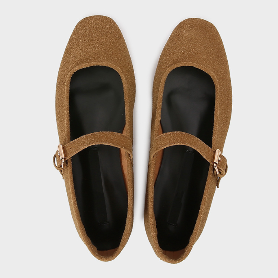 Faux Suede Vintage Buckled Ballet Flats
