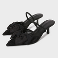 Bow Embellished Black Mesh Heeled Sandals