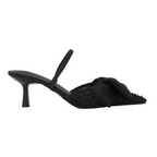 Bow Embellished Black Mesh Heeled Sandals