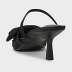 Bow Embellished Black Mesh Heeled Sandals