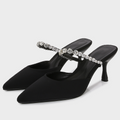 Black Satin Rhinestone Heeled Sandals