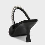 Black Satin Rhinestone Heeled Sandals