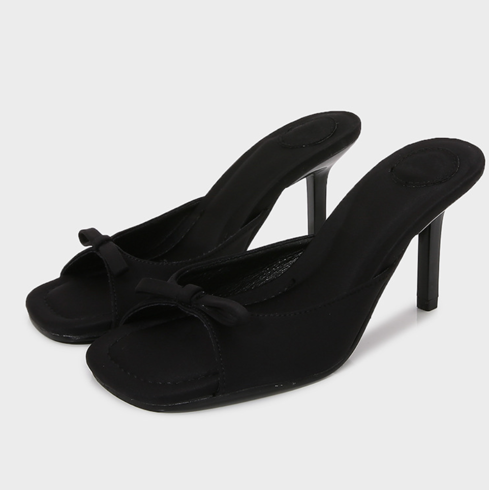 Bowknot Open Square-toe Heeled Sandals