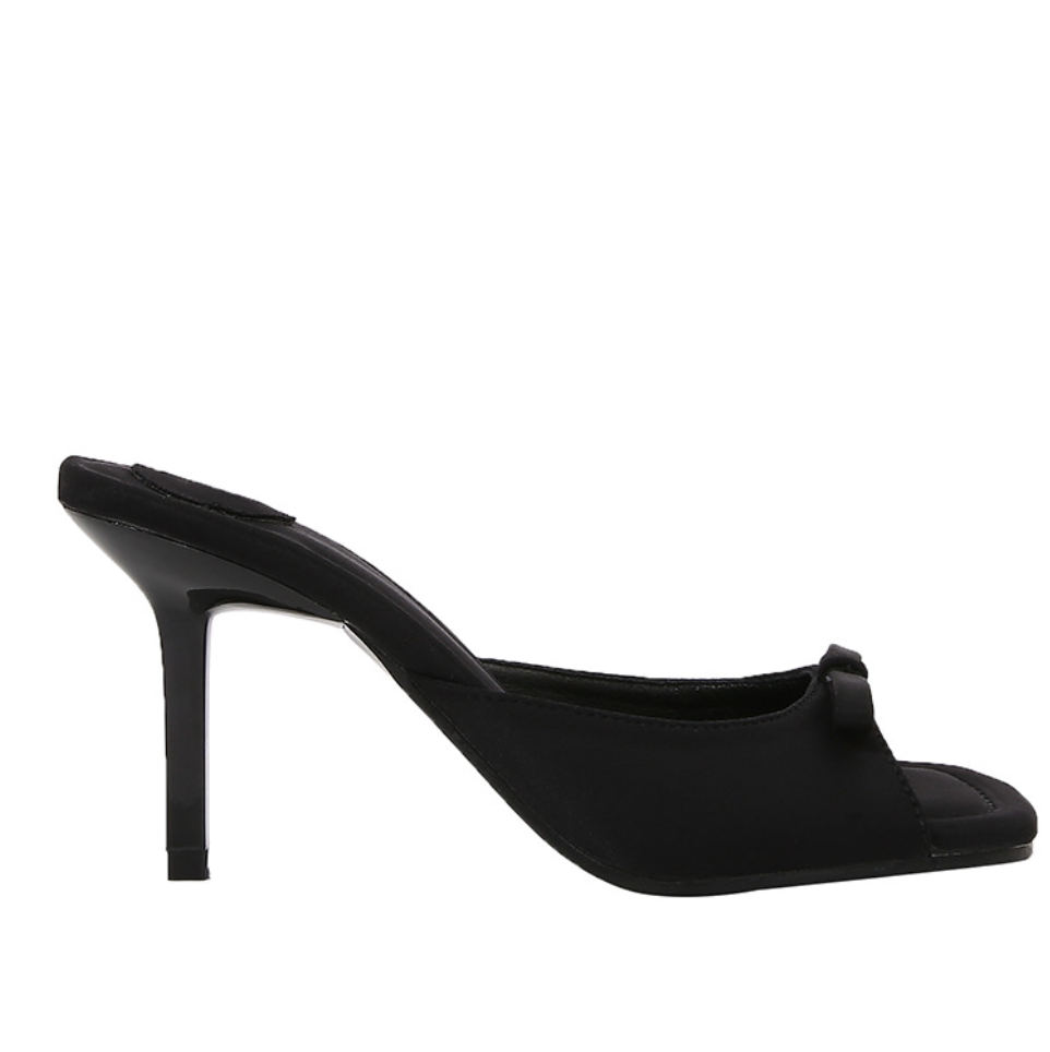 Bowknot Open Square-toe Heeled Sandals
