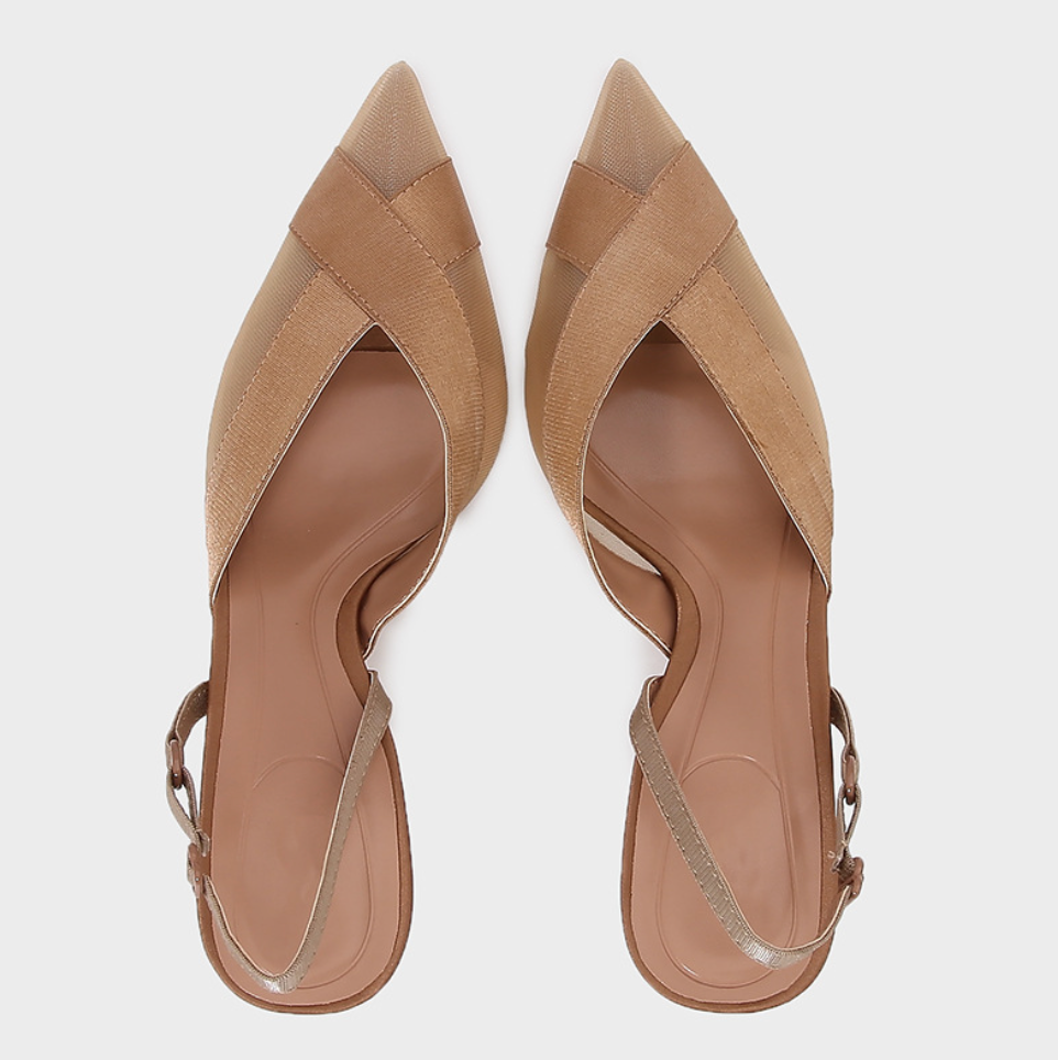 Pointed-toe Strap Buckled Mesh Sandals
