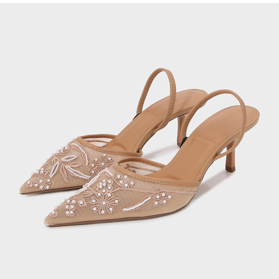 Beaded Mesh Pointed Toe Sandals