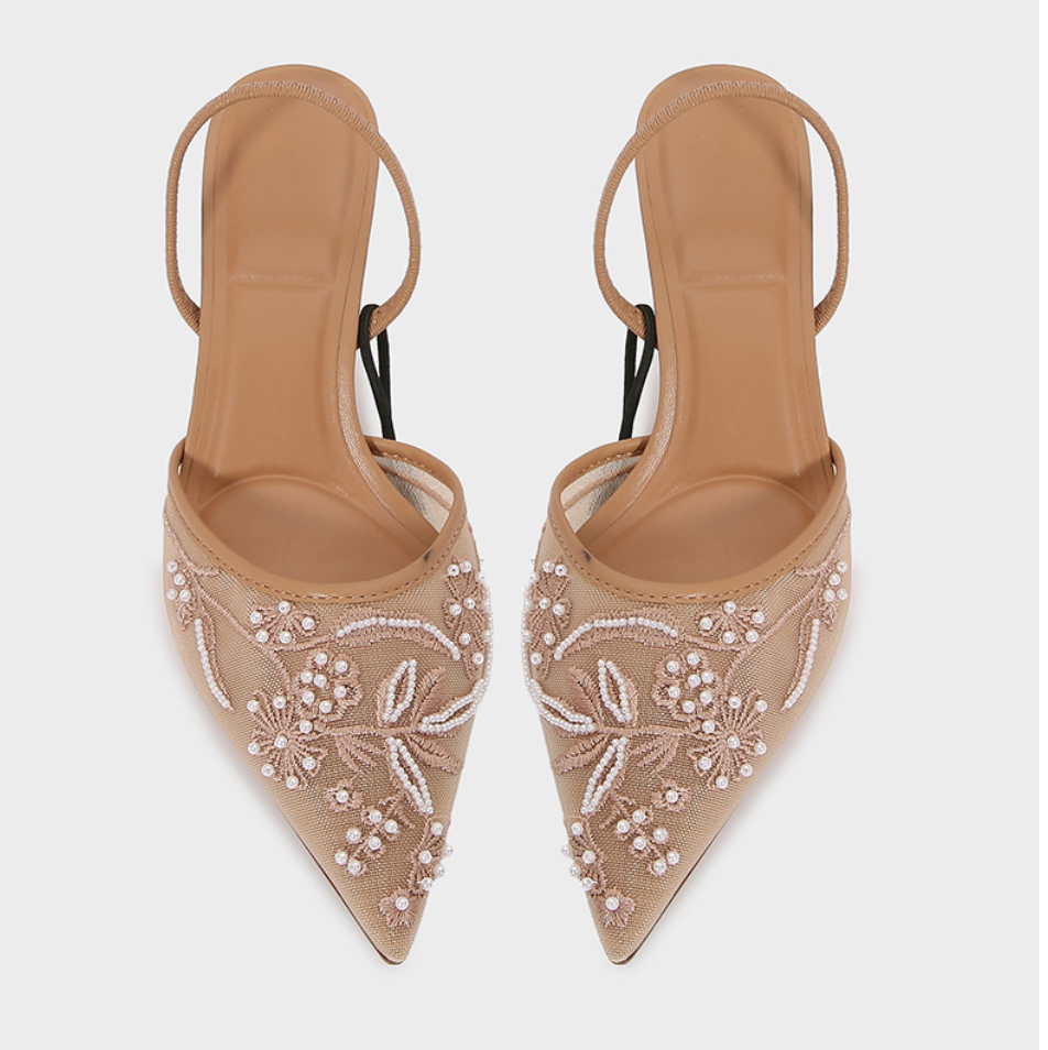Beaded Mesh Pointed Toe Sandals