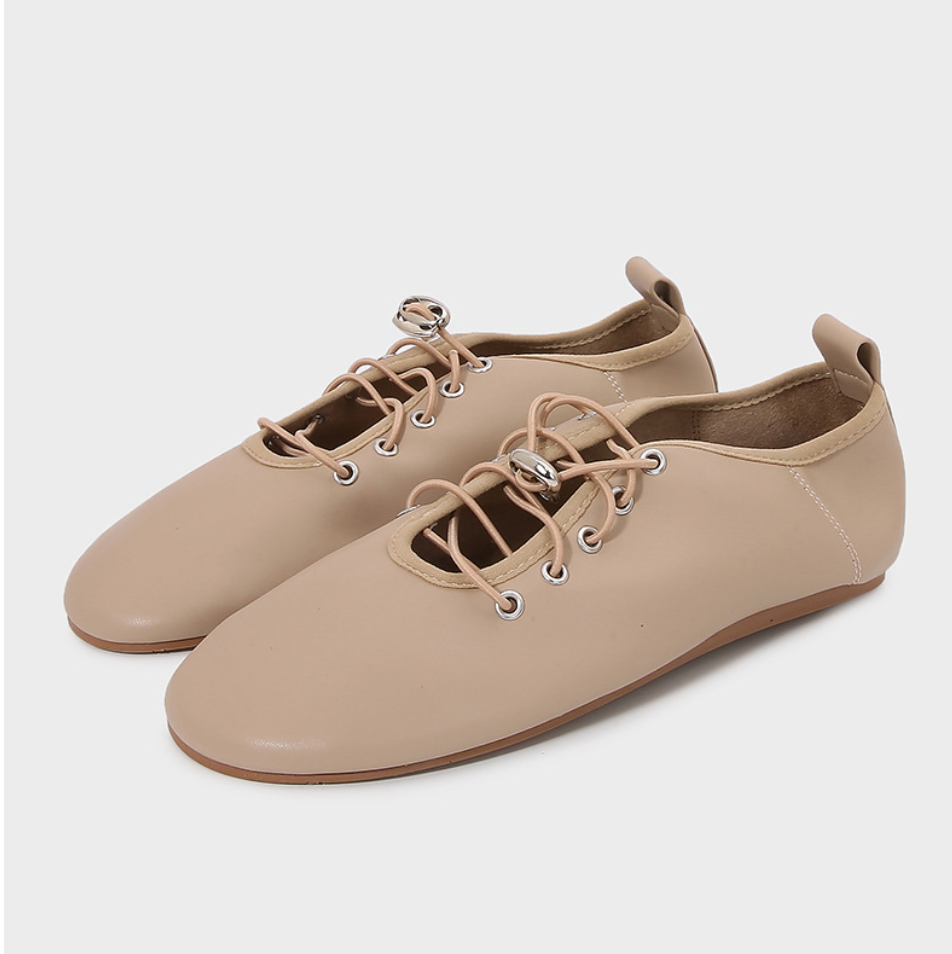 Lace-up Leather Ballet Flat Loafers