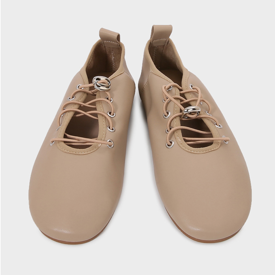 Lace-up Leather Ballet Flat Loafers
