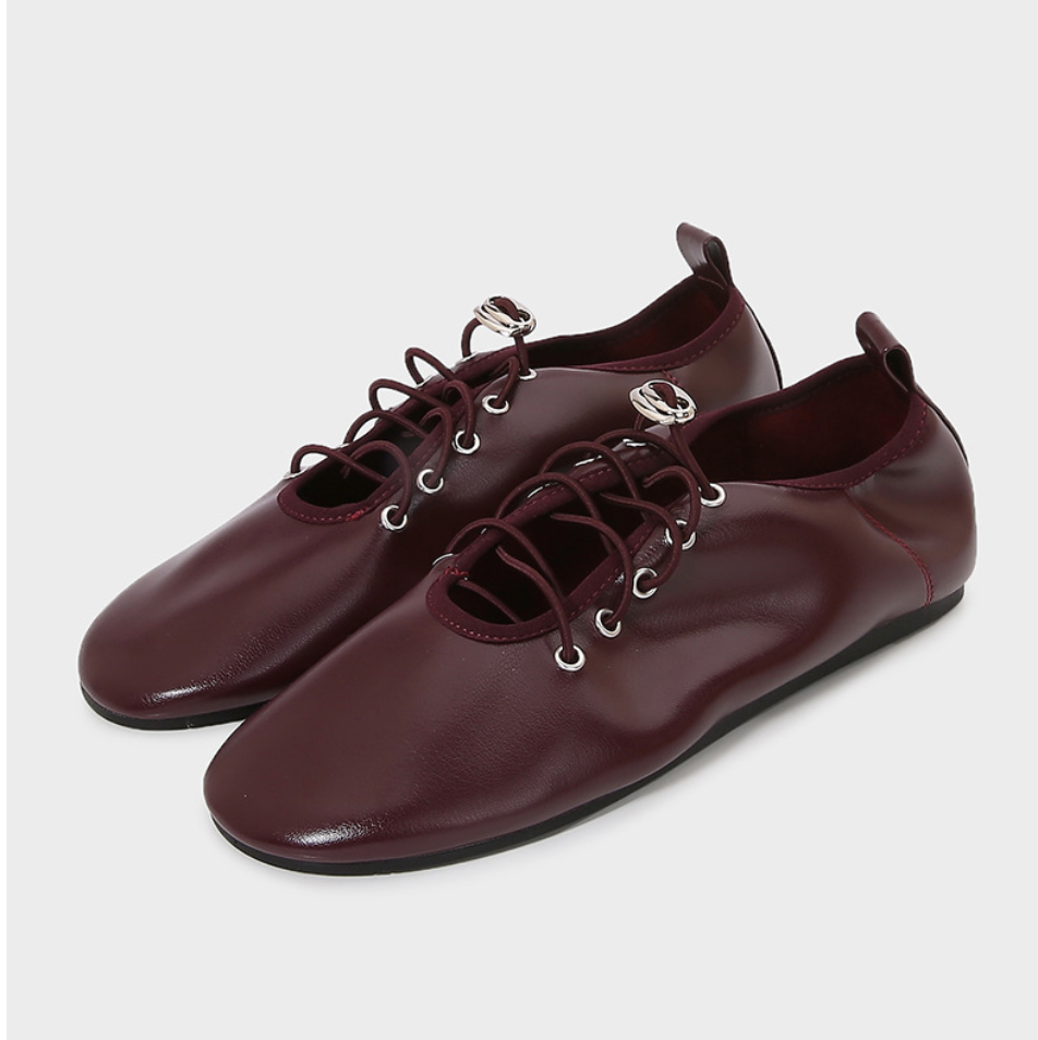 Lace-up Leather Ballet Flat Loafers