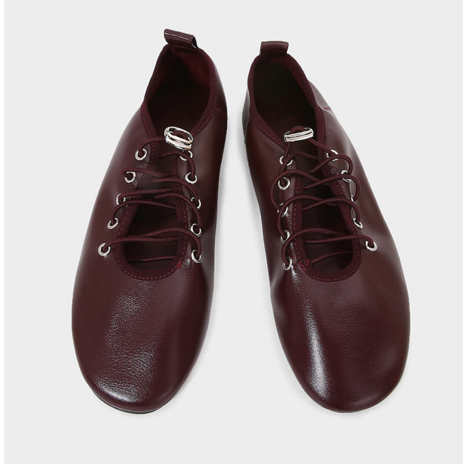 Lace-up Leather Ballet Flat Loafers