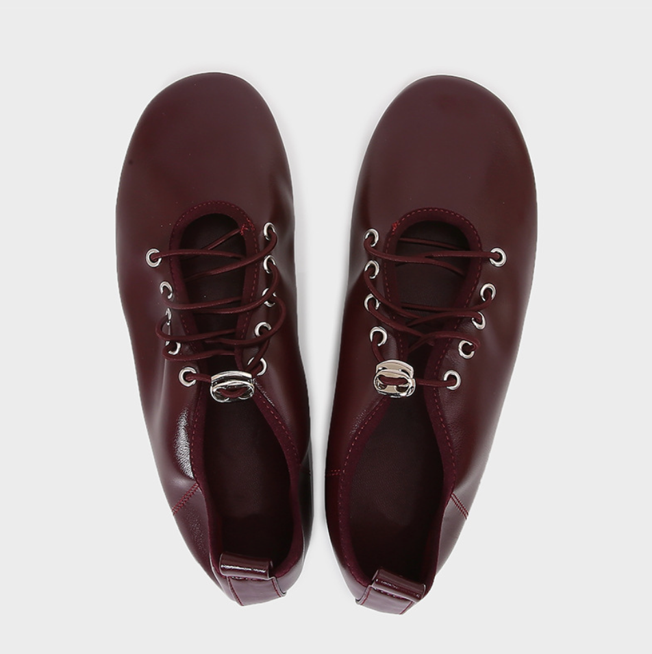 Lace-up Leather Ballet Flat Loafers