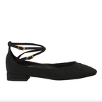 Black Lace-up Fabric Pumps Ballet Flats