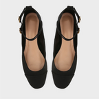 Black Lace-up Fabric Pumps Ballet Flats