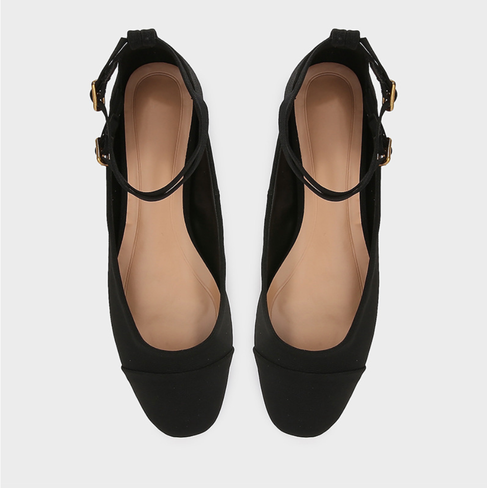 Black Lace-up Fabric Pumps Ballet Flats
