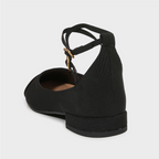 Black Lace-up Fabric Pumps Ballet Flats