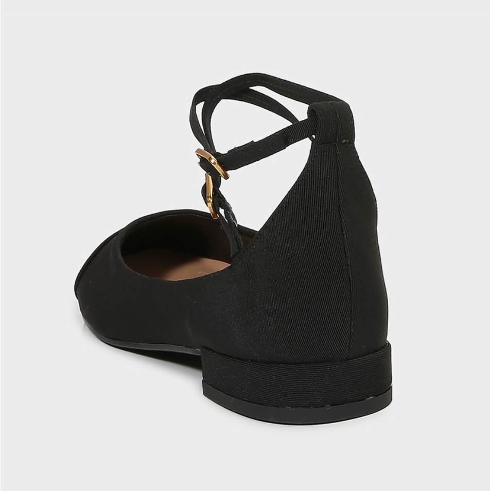 Black Lace-up Fabric Pumps Ballet Flats