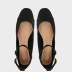 Black Lace-up Fabric Pumps Ballet Flats