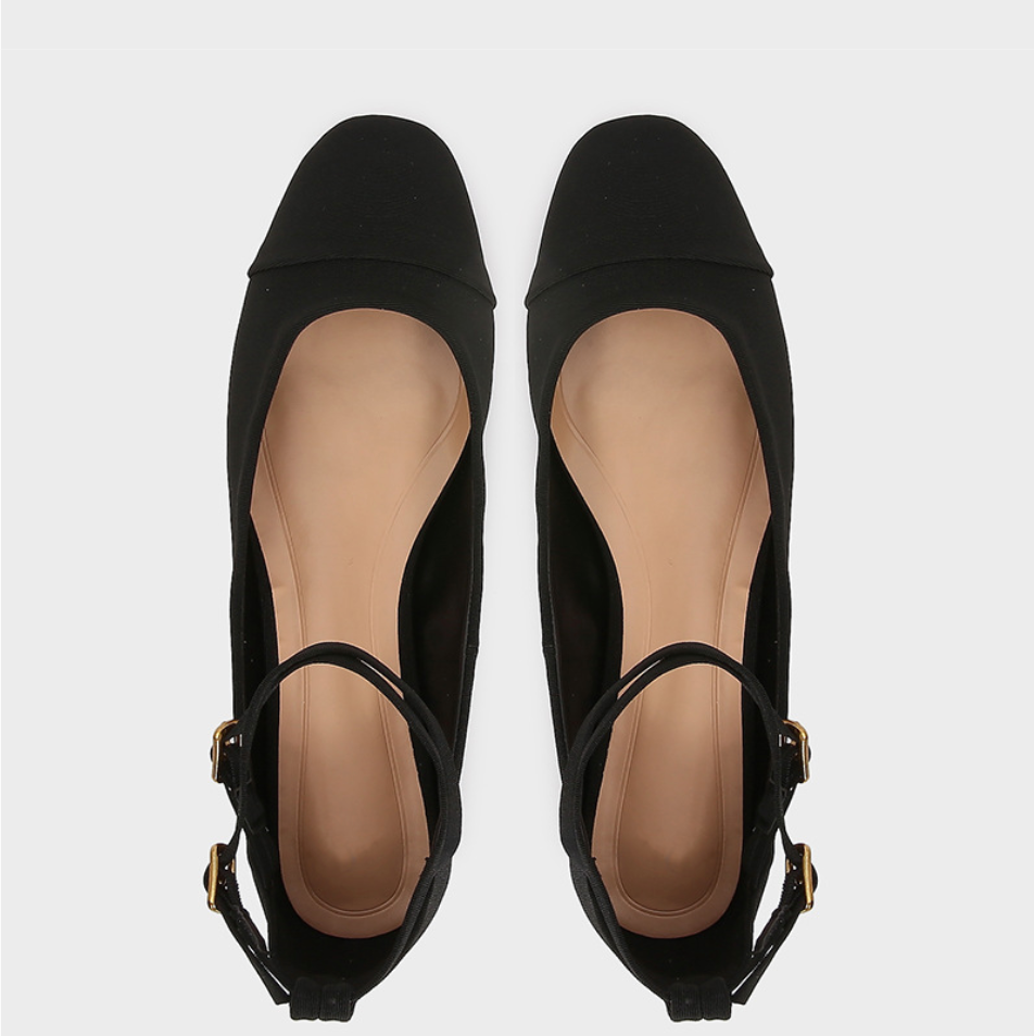Black Lace-up Fabric Pumps Ballet Flats