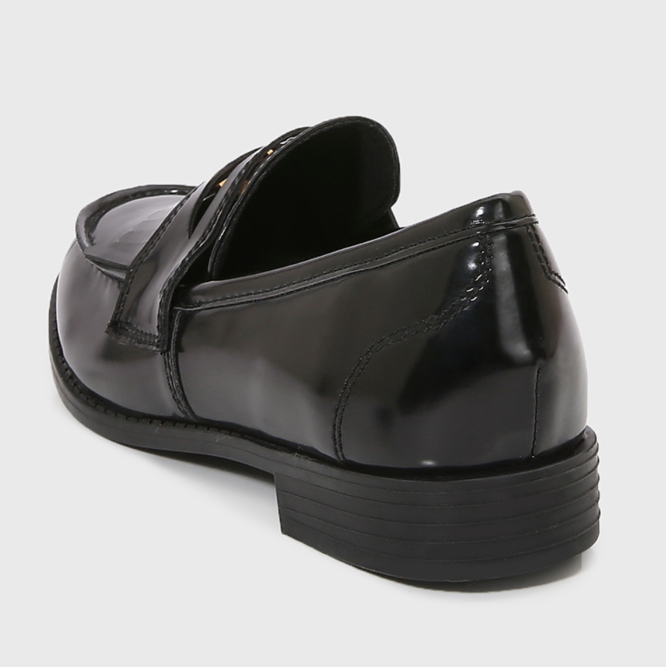 Fringed Chunky Black Leather Flats