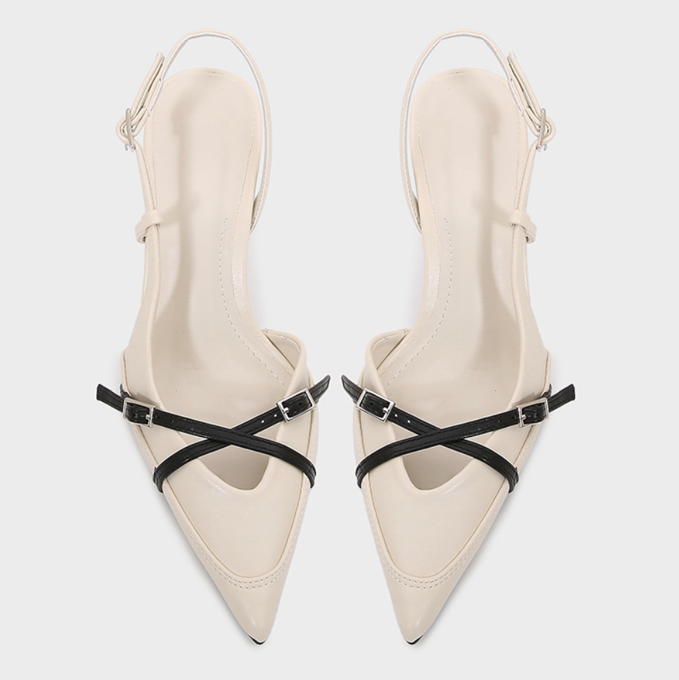 Black&White Cross Strap Heeled Sandals