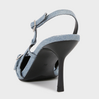 Pointed Toe Denim Fabrics Heeled Sandals