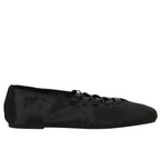 Black Lace-Up Square Toe Flats