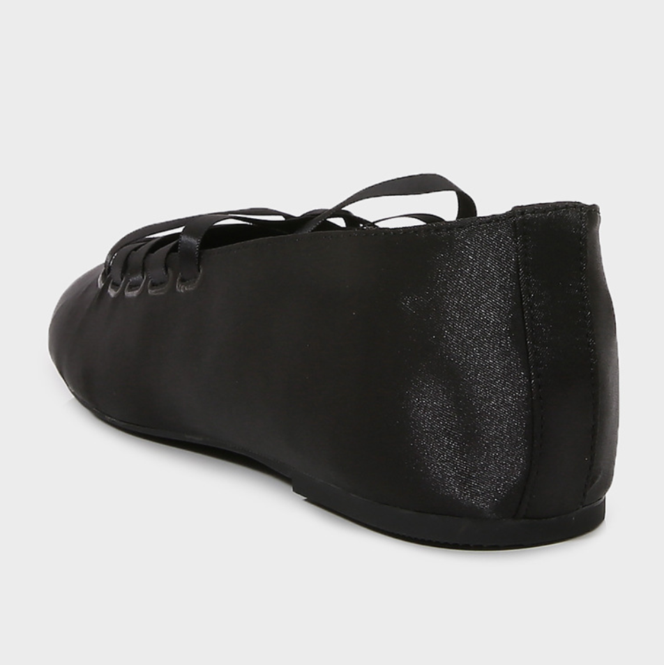 Black Lace-Up Square Toe Flats