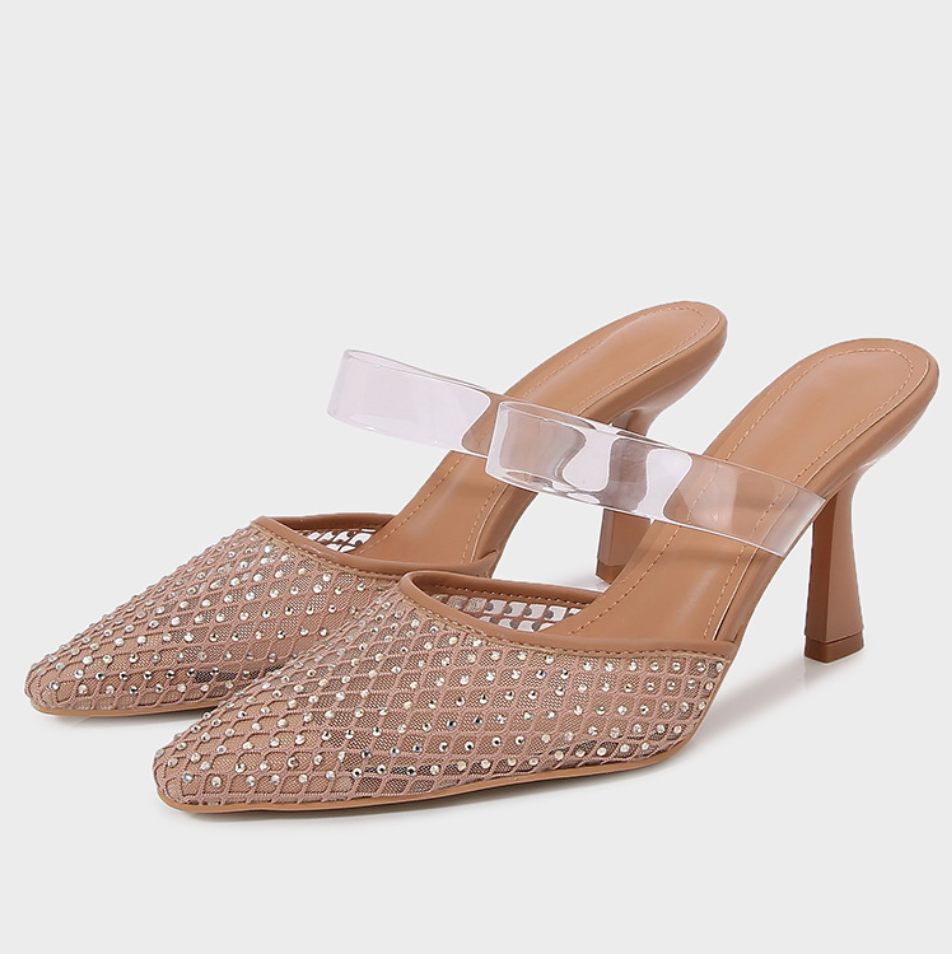 Beaded Transparent Pointed Toe Stiletto Heel