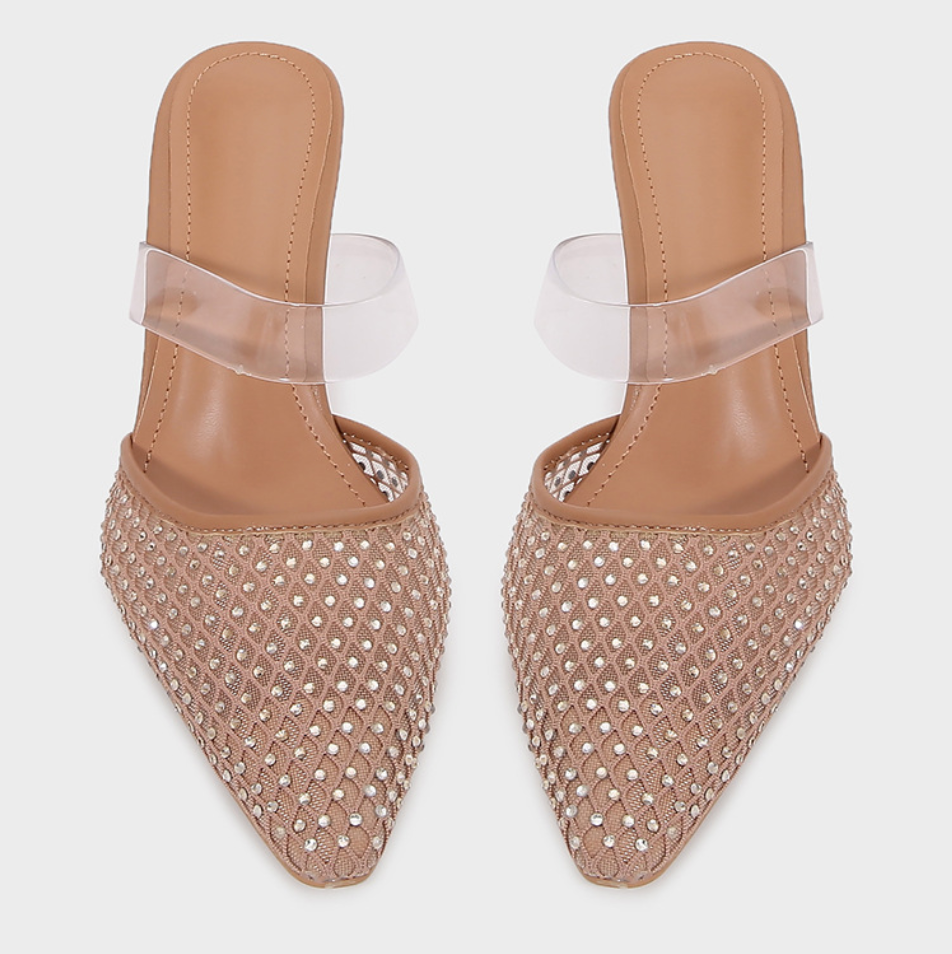 Beaded Transparent Pointed Toe Stiletto Heel
