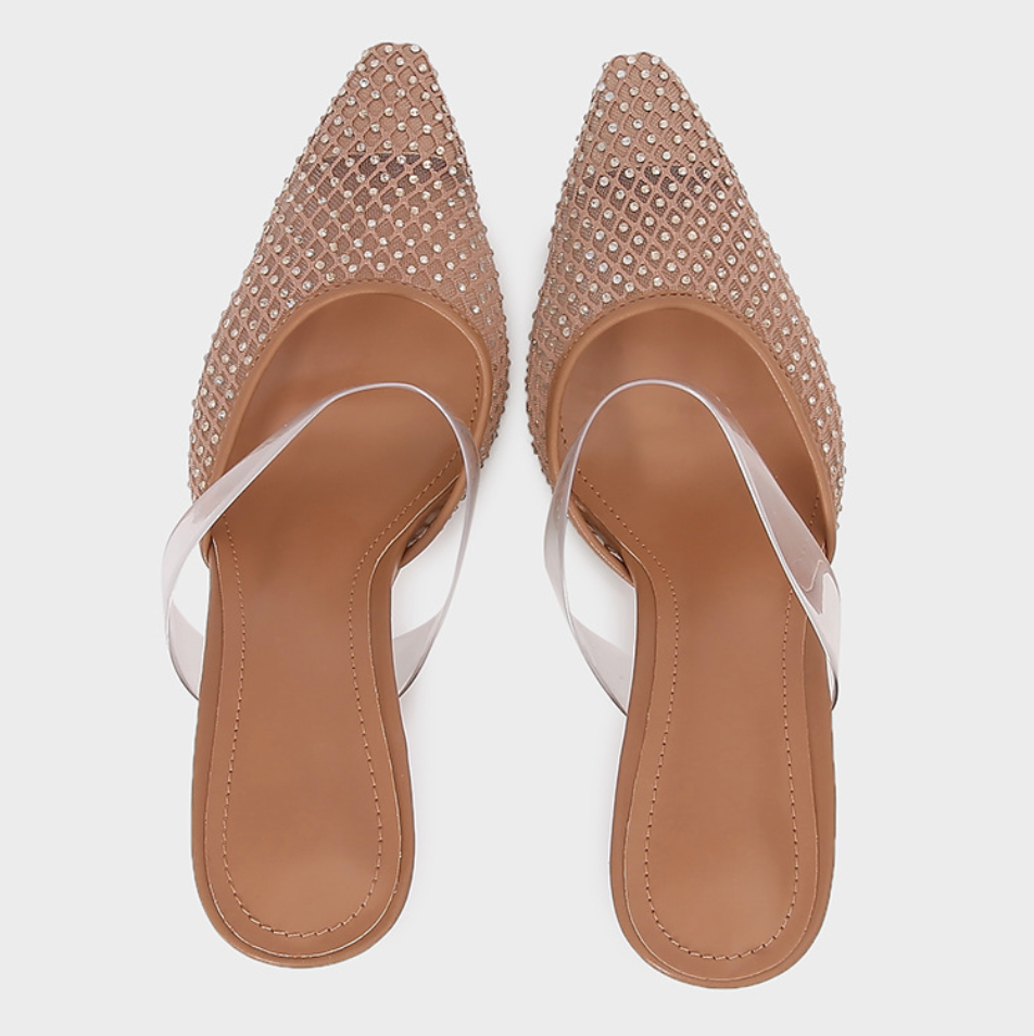 Beaded Transparent Pointed Toe Stiletto Heel