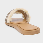 Fringe Trimmed One-strap Flat Slippers