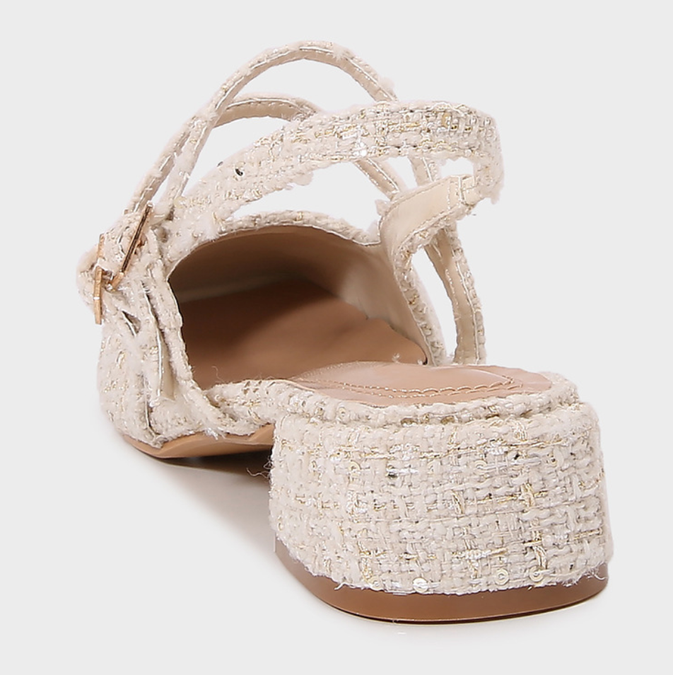 Light-beige Tweed Round-toe Sandals