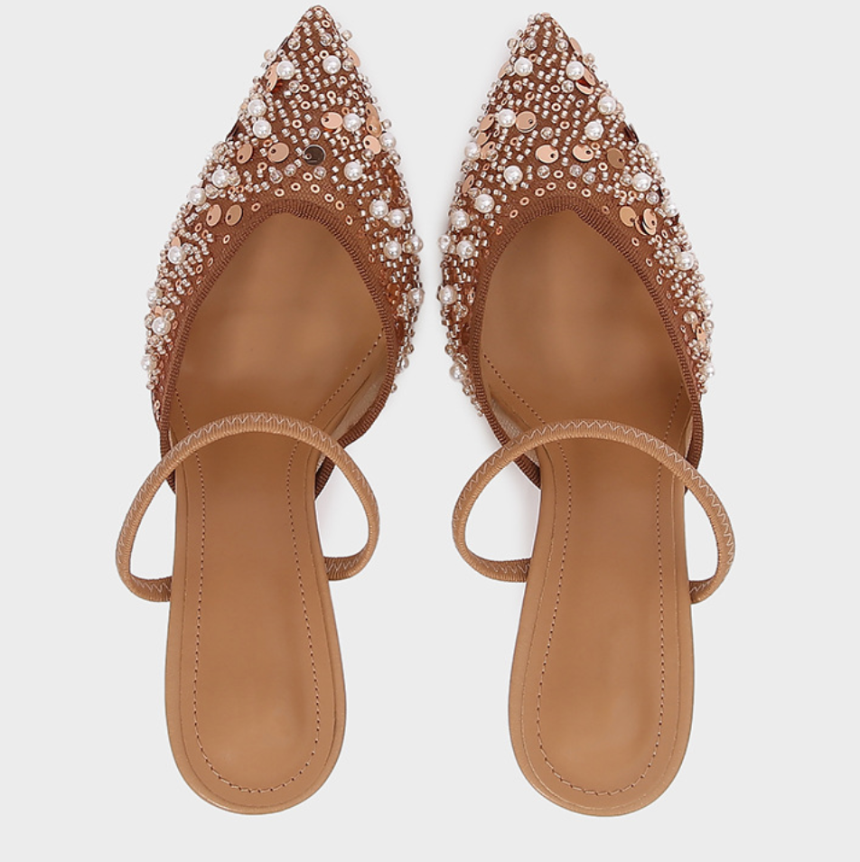 Beaded Mesh Peep-toe Heeled Sandals