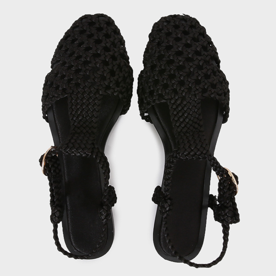 Black Cage Buckled Woven Sandals