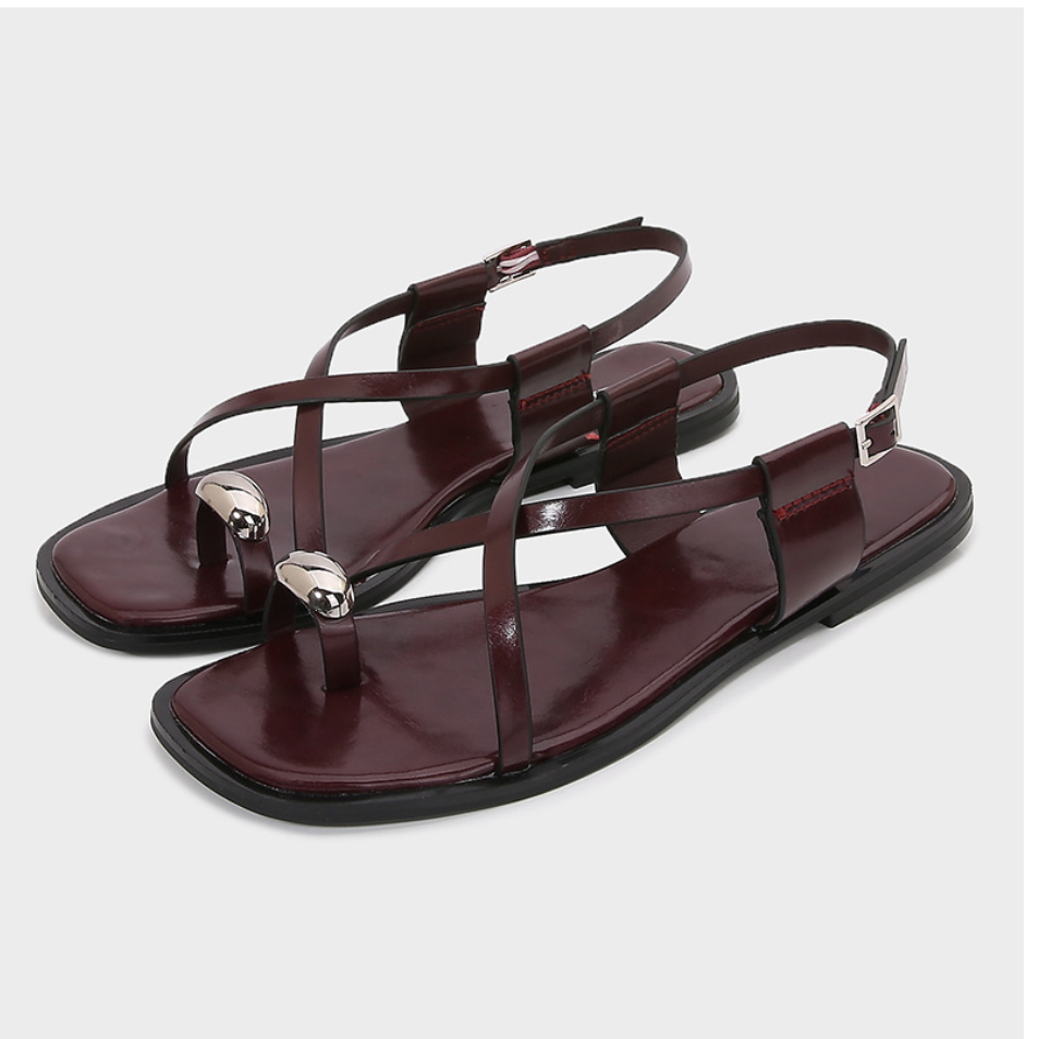 Reddish-red Metallic Embellished Clip-on Sandals