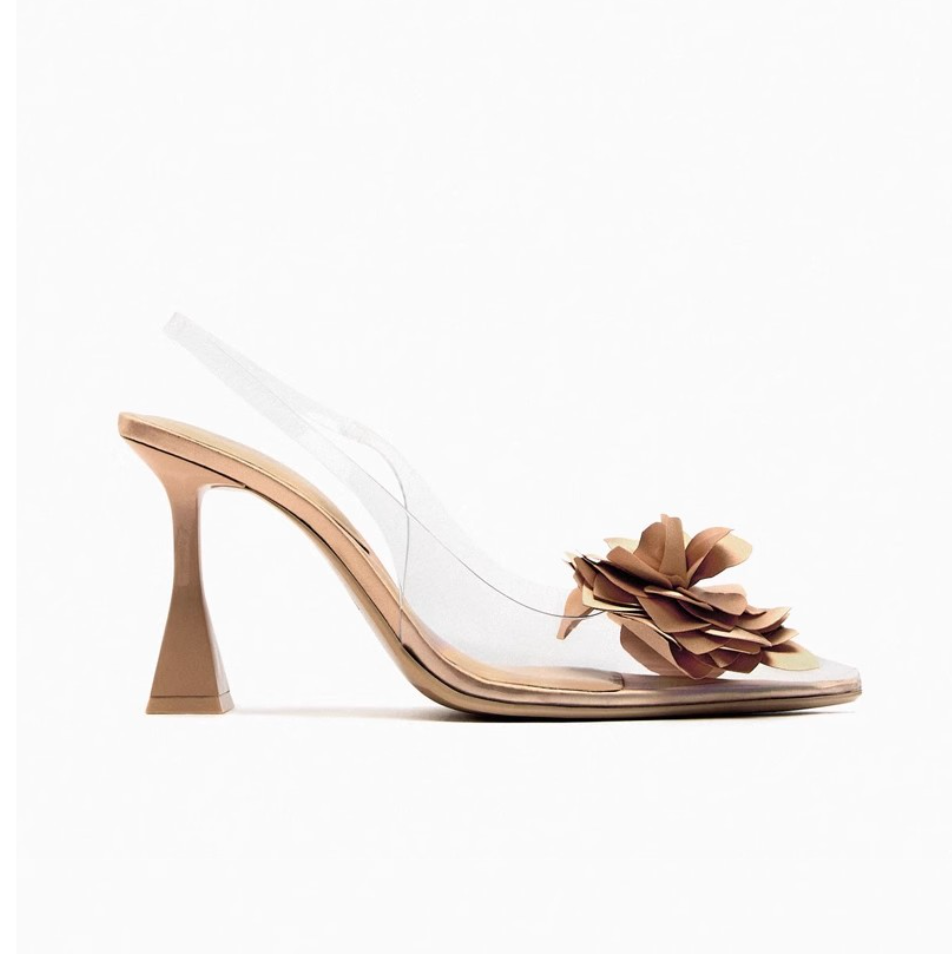 Transparent Flower Embellished Plastic Pointed-Toe Sandals