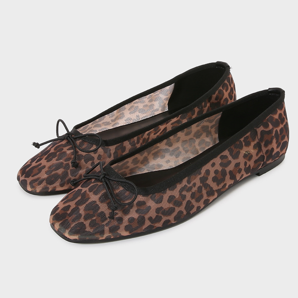 Leopard Print Bow Embellished Flats