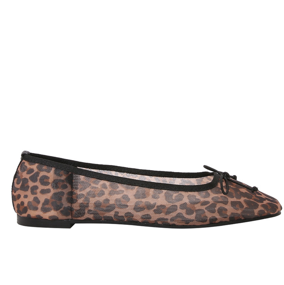 Leopard Print Bow Embellished Flats