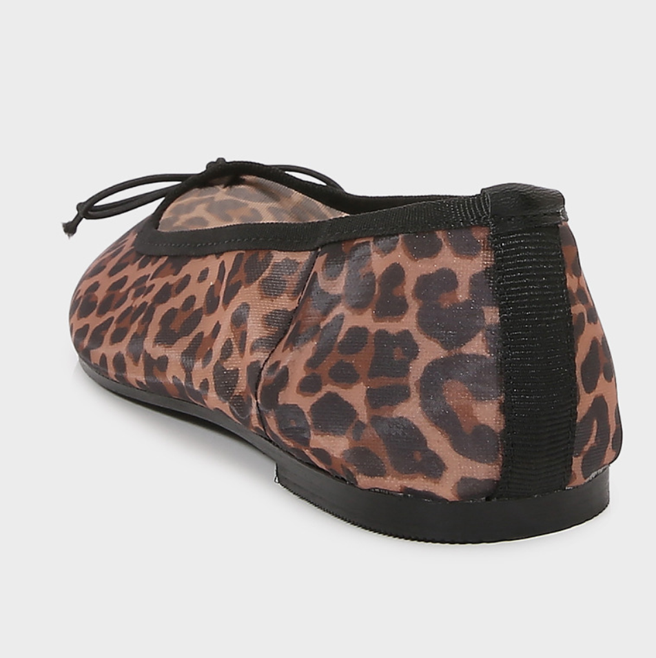 Leopard Print Bow Embellished Flats