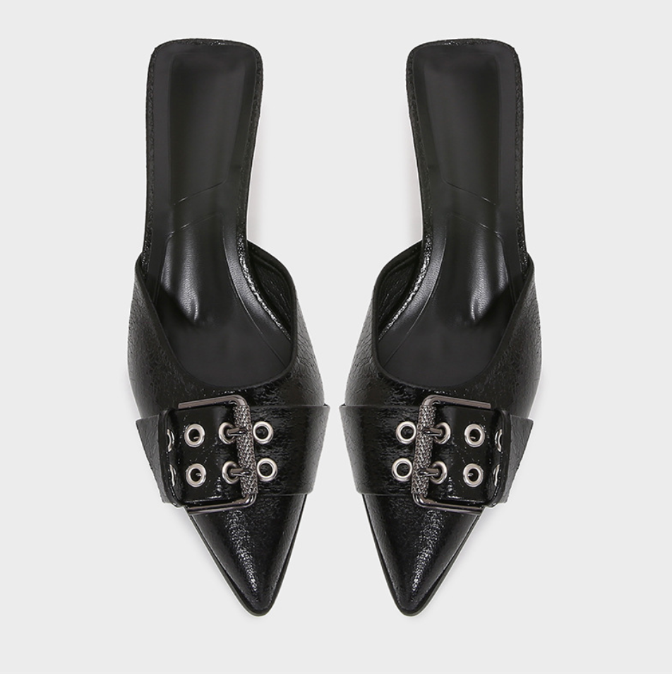Buckle Decorated Black Half-slipper Sandals