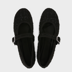 Tweed Black Mary Jane Shallow Flats