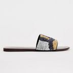 Beaded Color-blocking One-strap Slippers