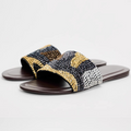 Beaded Color-blocking One-strap Slippers