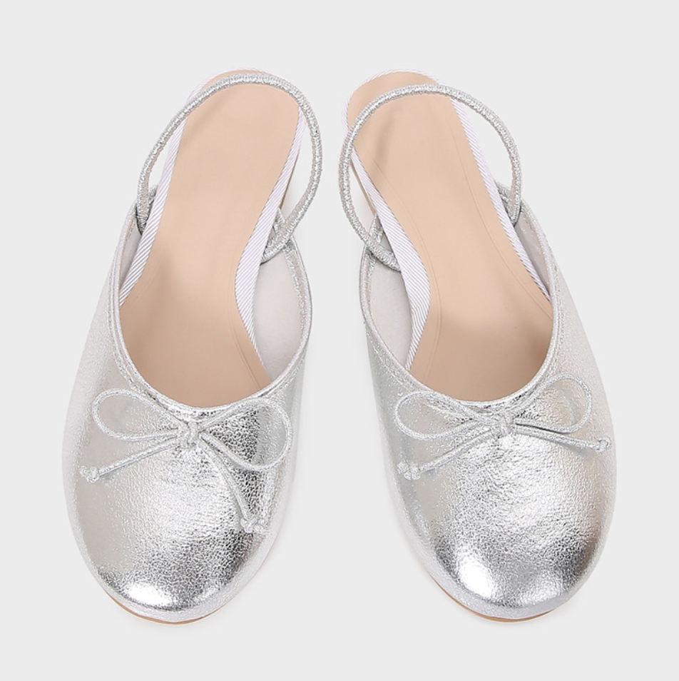 Bow-tie Silver Round-toe Half-slipper Sandals