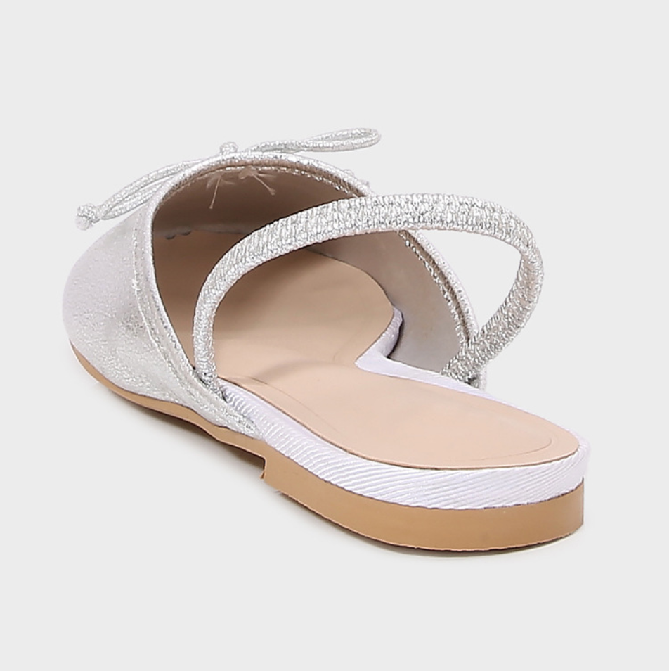 Bow-tie Silver Round-toe Half-slipper Sandals